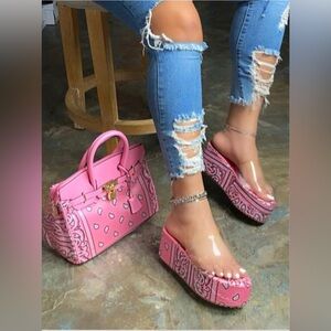 Summer Platform Bandana Print High Heel Slippers Sandals for Women